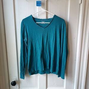 Jones New York Teal Long Sleeve V-Neck Top